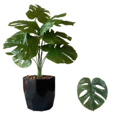Imagem de Planta Artificial Costela de Adão + Vaso Cachepot Decorativo - PlantaI