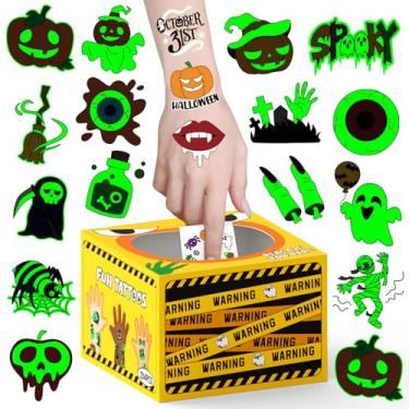Imagem de 204 peças de Halloween com caixa de prêmios misteriosa, adesivo luminoso para decorações de Halloween, lembrancinhas de festa, petiscos de Halloween sem doces