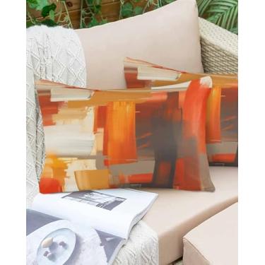 Imagem de Brunt Orange Capa de almofada com pintura abstrata, arte moderna, capa de almofada macia, capa de almofada decorativa com zíper oculto para cama sofá 30,5 x 50,8 cm