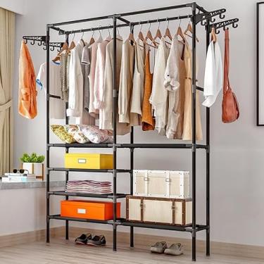 Imagem de Arara De Roupa Com Sapateira Cabideiro De Chão Rack Organizador Multiuso Aço Inox. (Preto,Pequeno)