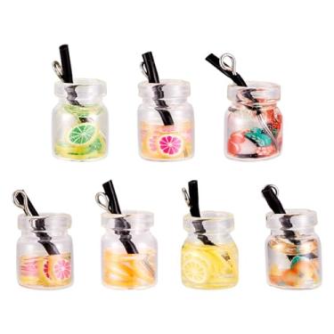 Imagem de 10 pingentes de garrafa de vidro colorido resina boba suco de fruta garrafa de chá pingentes 18 ~ 23 mm para brincos faça você mesmo joias suprimentos