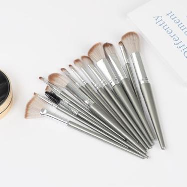 Imagem de Kit de maquiagem com 14 pincéis de maquiagem, pincel de base, pincel de sombra, conjunto de pincéis de maquiagem cinza