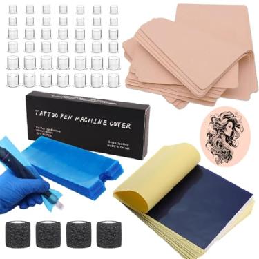 Imagem de SOTICA Kit de ferramentas de papel de transferência de pele para prática de tatuagem - 569 peças incluem películas falsas de tatuagem com tatuagens, capas de caneta para máquina de papel de