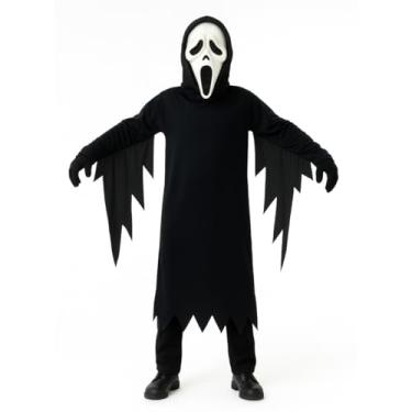 Imagem de Fantasia Juvenil Fantasma Halloween Terror Bruxo Capuz Pânico Zorro Manto Rave Festa Cosplay Vilã Dia das Crianças Morcego (Preto)