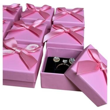 Imagem de 12 a 24 un. Caixinha papel 5x5 cor PRETA, VERDE, CREME, ROSA bijus semi joias (ja vem montadas) (12,Rosa)