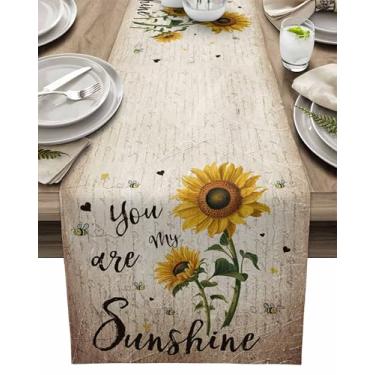 Imagem de Caminho de mesa com girassol 33 x 183 cm de comprimento, vintage, You are My Sunshine, corredor de jantar, cozinha, decoração de mesa de jantar para decoração de festa em casa