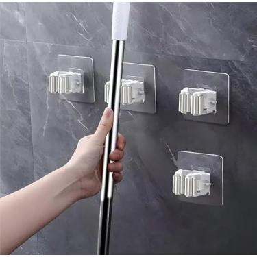 Imagem de Suporte de parede para vassoura, suporte de esfregão, organizador de vassoura, organizador de ferramentas resistentes para pendurar em casa, cozinha, garagem, jardim, acessórios de lavanderia