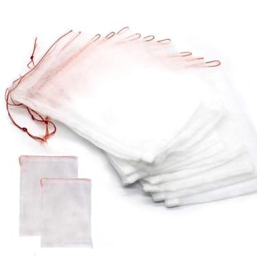 Imagem de Sacos de rede de proteção de frutas com cordão, tela de nylon reutilizável de 15 x 25 cm para vegetais, flores de frutas (pacote com 10)