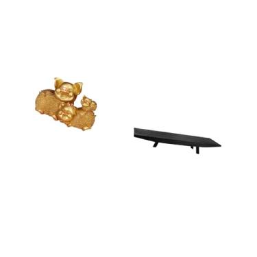 Imagem de Fenteer Escultura de Resina de Porco Da Sorte com Bandeja de Madeira Rústica, Peça Central Moderna de Animal para Estante de Entrada E Mesa de Centro, Decoraç