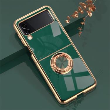 Imagem de Capa de telefone folheada a ouro para Samsung Galaxy Z Flip 5 3 4 Suporte de anel Fundas macias para Samsung Z Flip4 Zflip5 Capa, verde, para Samsung Z Flip 5