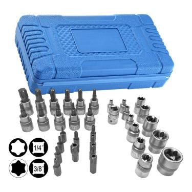 Imagem de Kit Jogo De Soquete Pito Torx Estrela Macho E Fêmea 34 Peças