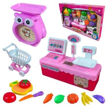 Imagem de Kit mercadinho infantil 19 itens educativo com frutas cortáveis, balan