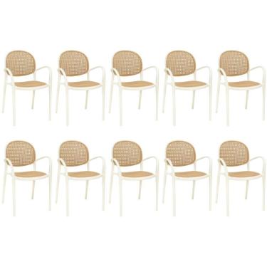 Imagem de Kit 10 Cadeiras De Jantar Roma Com Braço Para Sala E Cozinha - Bege