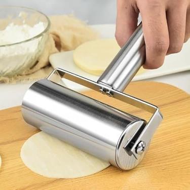 Imagem de Rolo de massa de aço inoxidável com cabeça dupla, rolo antiaderente, máquina de bolinhos de massa, macarrão, tortas de pizza, ferramentas de cozimento