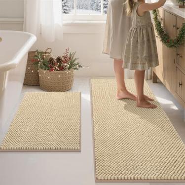 Imagem de BSICPRO Conjunto de tapetes de banheiro de 2 peças - tapetes de banho de chenille antiderrapante grosso macio absorvente boho tapete de banho tapete de chuveiro lavável à máquina - acessórios de