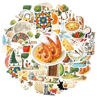 Imagem de 70 peças Espanha Cultura Viagem Comida Arquitetura Papelaria Adesivos Arquitetônicos Culinários para DIY Telefone Guitarra Laptop Notebook Mala Copo Laptop Bagagem Scrapbook Diário Adesivo