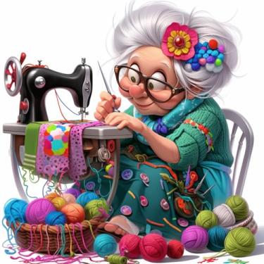 Imagem de TOSTOG Kits de arte de diamante para adultos, pintura de diamante de desenho animado avó para adultos, kits de arte de diamante de perfuração completa, máquina de costura, kit de pintura de diamante