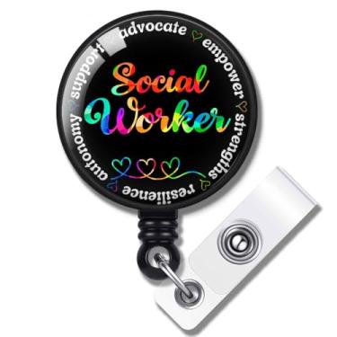 Imagem de Porta-crachá de assistente social, presente de apreciação de serviço social, retrátil com clipe de identificação para porta-cartões de identificação de enfermeiras para trabalhadores de escritório,