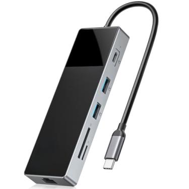 Imagem de Hub USB C para adaptador multiportas, estação de ancoragem USBC, hub USB 10 em 1 com Ethernet, PD 100W, HDMI 4K a 30Hz, USB-A3.0×2, USB-C 3.0, USB-A2.0×2, SD/TF, compatível com laptops Dell/Surface/HP