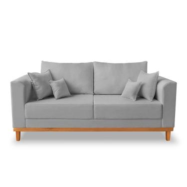 Imagem de Sofá Viena Beny 03 Lugares Com Base De Madeira Linho Cinza