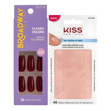 Imagem de Kit Kiss New York: Unhas Postiças Bailarina Longo Lavender e Abas Adesivas Unhas