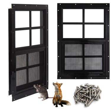 Imagem de NeatiEase Janelas atualizadas para galpão, 2 unidades, janelas de 51 x 76 cm com vidro temperado e tela de aço inoxidável para galpão, galinheiro, casa de brinquedo, casa, garagem (preto)