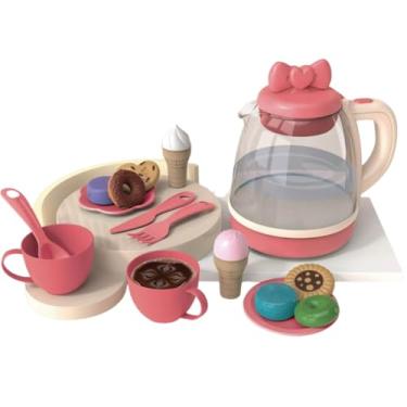 Imagem de Kit Infantil de Chá com Chaleira Luminosa e Vapor Conjunto Completo com Xícaras Pratos e Talheres Brinquedo Educativo Musical