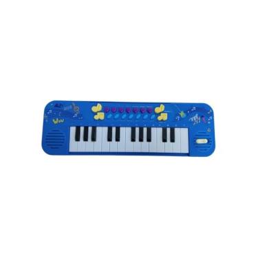 Imagem de Teclado Musical Infantil com Microfone, 25 Teclas, Azul, Plástico ABS, 36,5cm x 12cm x 3,5cm, 4 Ritmos e Sons de Tambores, Função Gravação, para Crianças Acima de 3 Anos