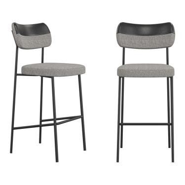 Imagem de Kit 02 Banquetas Altas Cozinha Lila Com Encosto Couríssimo Preto Linho Cinza - Abmaza