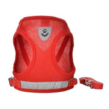 Imagem de Coleira Peitoral Cachorro e Gato, conjunto de guia + coleira tipo colete para pet pequenos e médios (Vermelho,Pequeno (S))