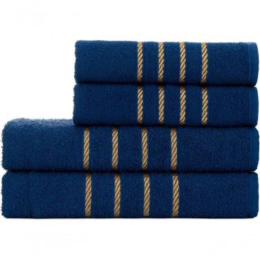 Imagem de Jogo De Toalha Montreal 2 Banho + 2 Rosto Dourado 100% Algodão Alta Absorção Azul Marinho