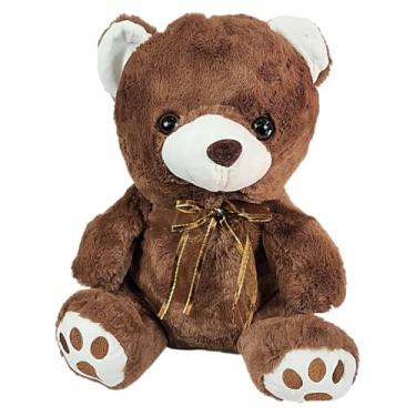 Imagem de Urso De Pelúcia Bart Com Lacinho Pé Bordado Brinquedo Safari 30cms (Marrom Escuro)