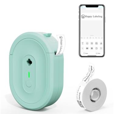 Imagem de NADAIIN Máquina de etiquetar com fita, máquina de etiquetas Bluetooth portátil, mini impressora sem tinta, impressão de etiquetas, vários modelos para casa, escola, escritório, cozinha, verde