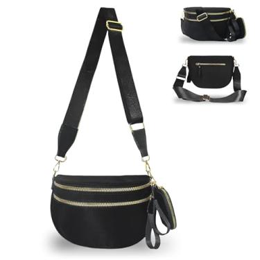 Imagem de Pallocoo Bolsa tiracolo quadriculada para mulheres - Bolsas de nylon com alça de ombro, bolsas carteiras, Preto, Medium, Bolsa transversal quadriculada