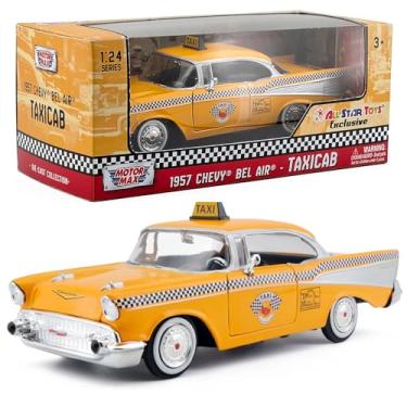Imagem de All Star Toys 1957 Bel Air Taxi Die-cast Car Model, 1:24 Scale Collectible Classic Chevy Taxi Vehicle, Motormax 73228 Exclusive