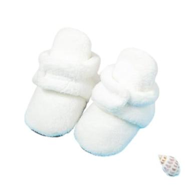 Imagem de Botas de algodão para bebês, meninos, meninas, quentes, de lã, aconchegantes para uso interno, botas antiderrapantes para o inverno, sapatos para berço, Branco, 12-18 Months Toddler