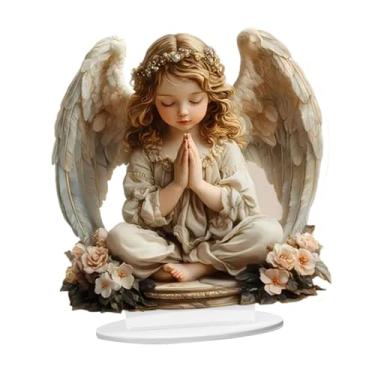 Imagem de WeiLaiKeQi Placa de mesa decorativa em acrílico com arte 2D, criativa e com suporte, ideal para lareira, escritório ou festas, Anjo de 20 Cm