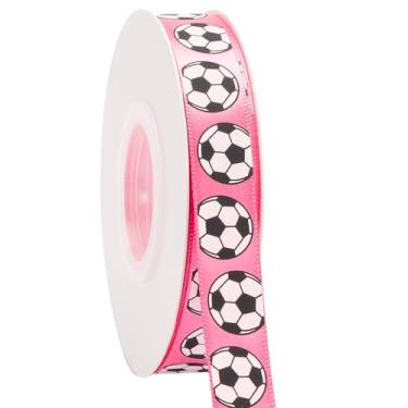 Imagem de Fita de futebol, 1,5 cm x 64 m, branco/rosa, use para laços de cabelo de equipe, grinalda, cordões esportivos, embrulho de presente, decoração de festa, todo artesanato e costura (rosa, 25 jardas)
