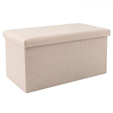 Imagem de Banco dobrável para sapatos de tecido de linho banco de descanso para os pés banco de descanso de pés caixa de armazenamento multifuncional peso 150 kg 76 x 38 x 38 cm (cor: bege)