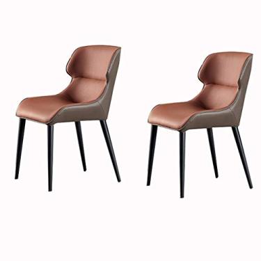 Imagem de Cadeira de jantar, cozinha, sala de jantar, móveis, cadeiras de jantar, conjunto com 2 encosto estofado e almofada com pernas de aço preto, cadeiras laterais de couro à prova d'água (tamanho: A)