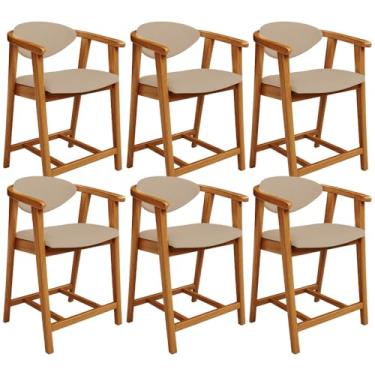 Imagem de Kit 06 Banquetas Baixa Para Cozinha Sala Jantar Bancada Cecília L02 Linho Bege Escuro - Lyam Decor