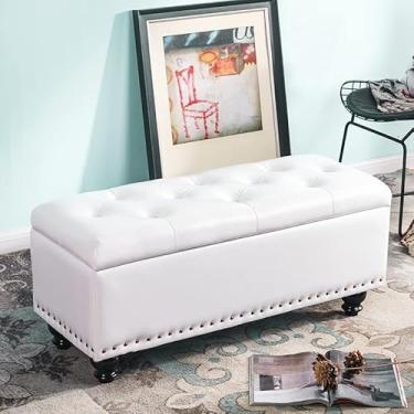 Imagem de Banquetas Ottomans banco de cama com grande espaço de armazenamento, janela de apoio para os pés no corredor, caixa de armazenamento de assento acolchoado, couro sintético/B/80 * 45 * 40 cm