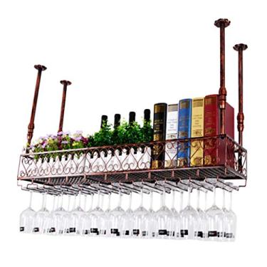 Imagem de Suporte de parede para bar de vinhos, vintage industrial pendurado de cabeça para baixo, suporte de taça de vinho, prateleiras de garrafa de utensílios de mesa de metal