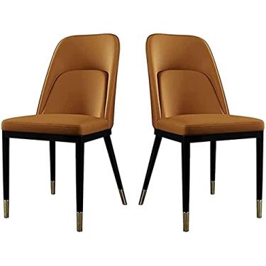 Imagem de Cadeira de jantar, cozinha, sala de jantar, móveis, cadeiras de jantar, conjunto de 2 cadeiras de sala de estar com moldura de aço carbono, couro PU, encosto alto, cadeiras retrô (cor: E)