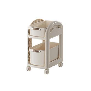 Imagem de Estante móvel de 2 níveis/3 níveis/4 níveis com rodas, carrinho utilitário com rolamento, design tipo gaveta, prateleira de armazenamento deslizante para quarto, sala de estar, escola, crianças e