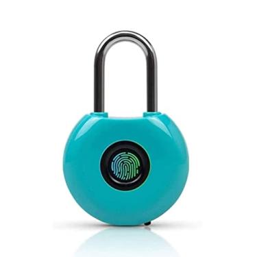 Imagem de Cadeado de impressão digital, cadeado biométrico, trava de armário, cadeado inteligente de porta impermeável com carregamento USB, conjunto para armário, bagagem, academia (cor: amarelo) (azul)