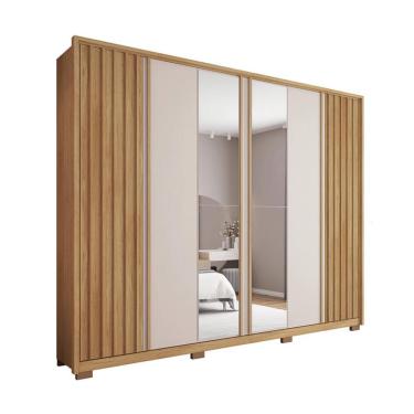 Imagem de Guarda-Roupa Casal Ripado com 2 Espelhos Apollo 6 Portas 4 Gavetas Buriti e Off White