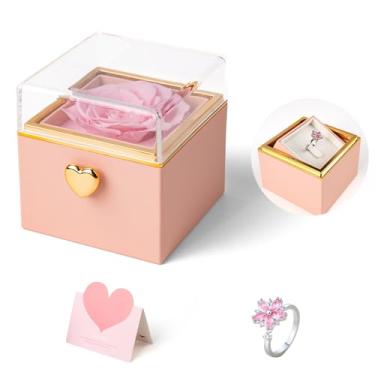 Imagem de mountova Preserved Rose Conjunto de caixa de joias flip – Flor eterna em caixa de acrílico, bolsa e caixa de presente, presente de aniversário romântico para mulheres, mãe, esposa, namorada, dia dos