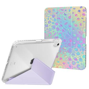 Imagem de Ouinice Capa compatível com iPad 11ª geração A16 de 11 polegadas 2025, iPad 10.9 2022 com suporte para lápis, suporte multiângulo de origami, capa traseira transparente fina, leopardo arco-íris