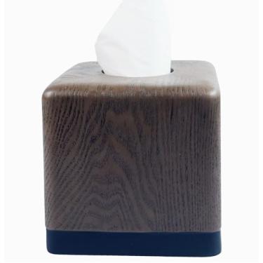 Imagem de Hymmah Caixa de lenços quadrada de madeira, suporte de tecido, dispensador de caixa de lenços de design exclusivo para bancadas de banheiro também ótimo para quartos e salas de estar